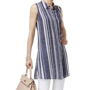 Alfani Texture Stripes Button Down Tunic Top